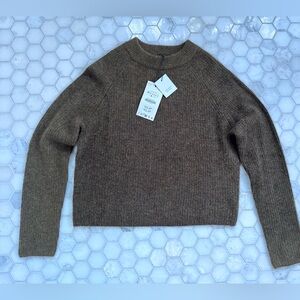 Zara Dark Brown/green Crew Neck Sweater NWT!